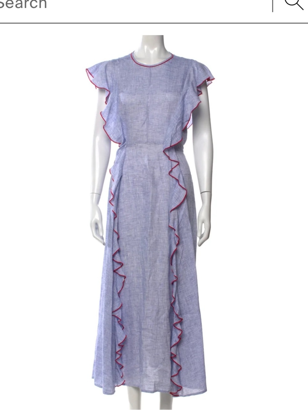 Wiggy Kit Light Blue Ruffle Trim Maxi Dress small chambray linen long